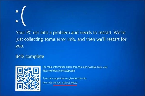 Critical Service Failed в Windows 10 - как исправить ошибку